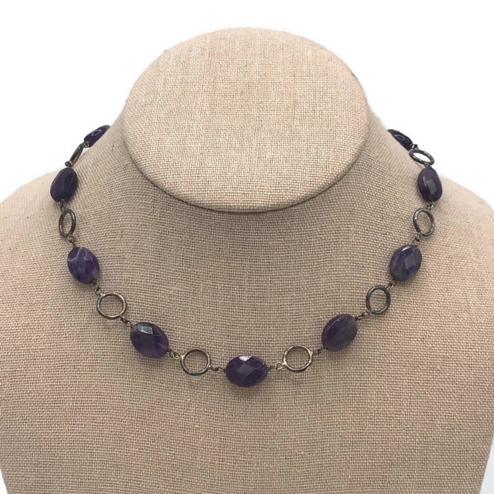 QG 925 Sterling Silver Amethyst Collar Necklace